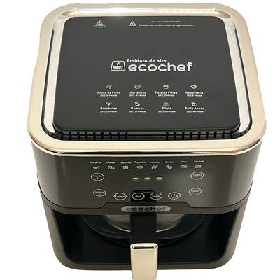 Freidora de Aire de Cristal 5L EcoChef | 1500W, Giro 90°, 8 Modos + Preprogramación